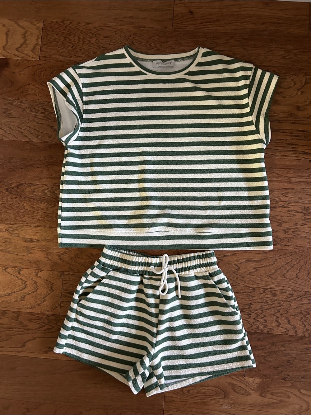 Striped Green & White 2 Piece Set